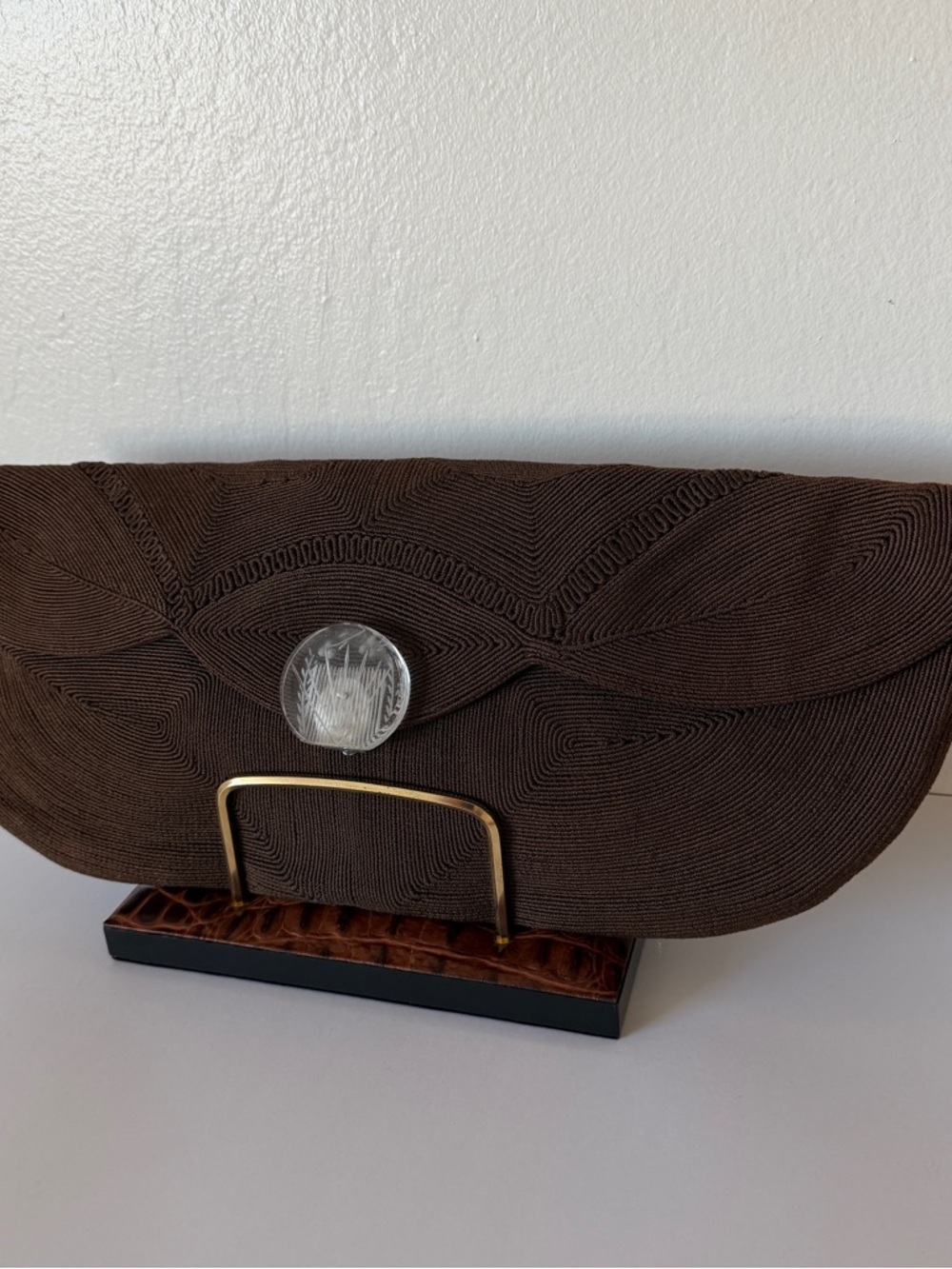Vintage 1940's Corde Clutch with Lucite closure Brown Evening Bag - Picture 4 of 11